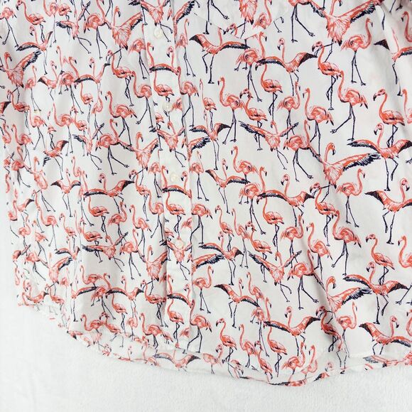 Crown & Ivy Pink Flamingo Button Up Short Sleeve Shirt L Hawaiian Tropical Bird - Picture 3 of 13